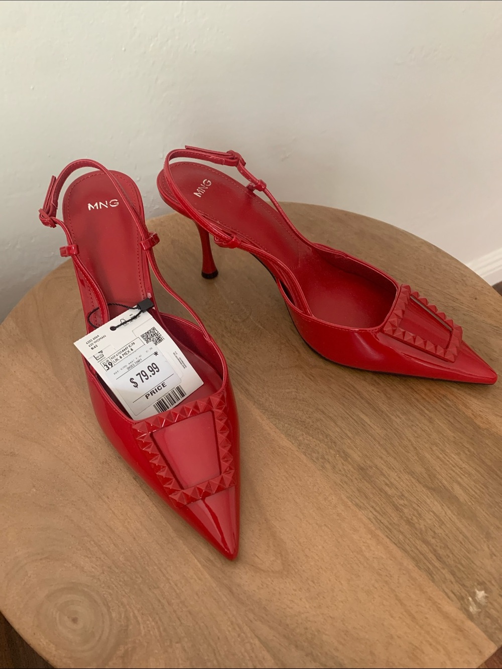 Mango Red Patent Pointed Slingback Pumps with Pyramid Studs - Picture 2 of 5